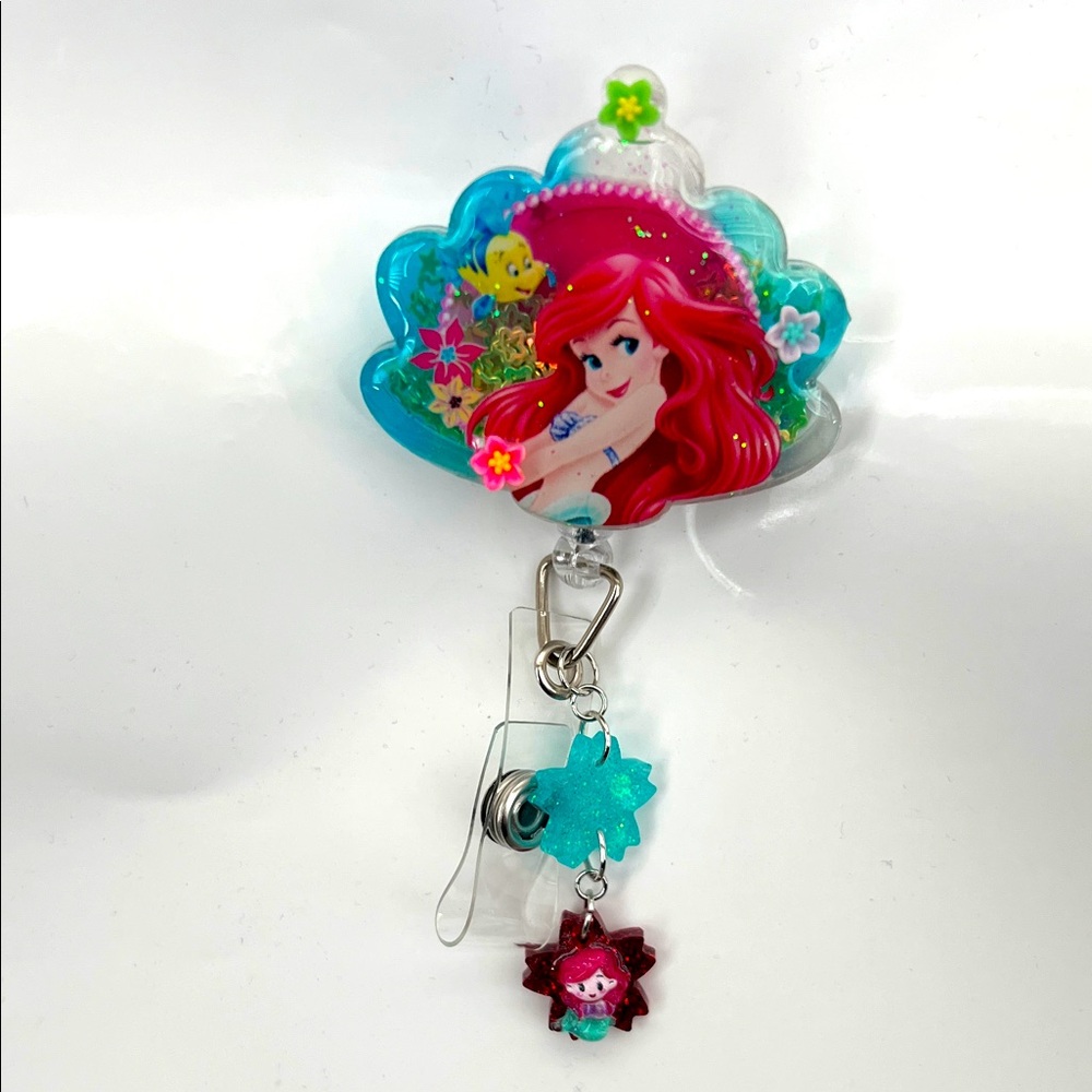 New Ariel shaker Badge Reel with custom charms  little mermaid